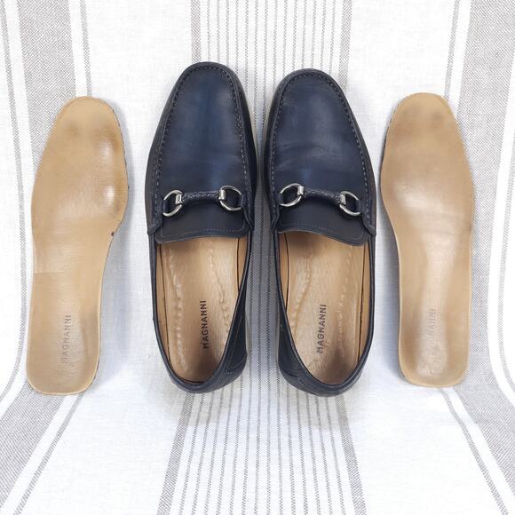 MAGNANNI Shoes Mens 8.5 Navy Blue Leather Bit Marbella Loafers Preppy Docksiders - Picture 7 of 14